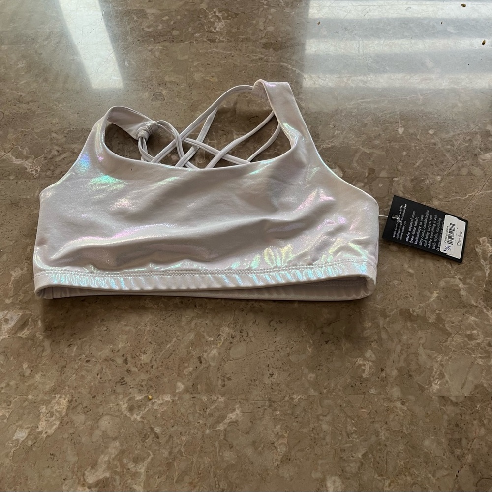 Onzie white holographic strappy bra size small